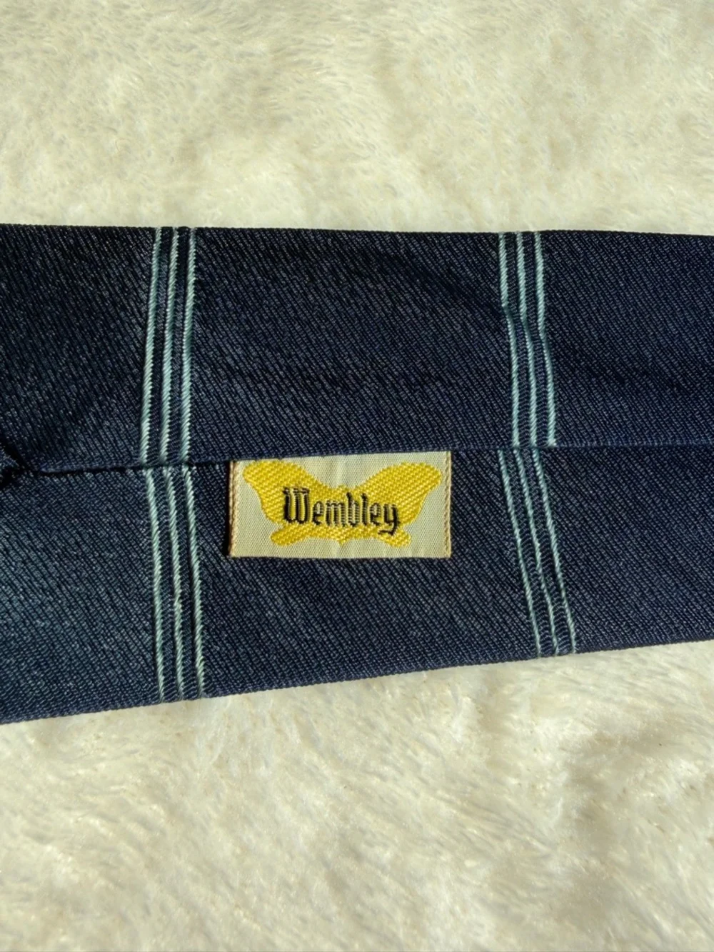 60's Wembley Men's Plaid Navy Blue Tie Embroidered Woven Classic Size One‎ Piece